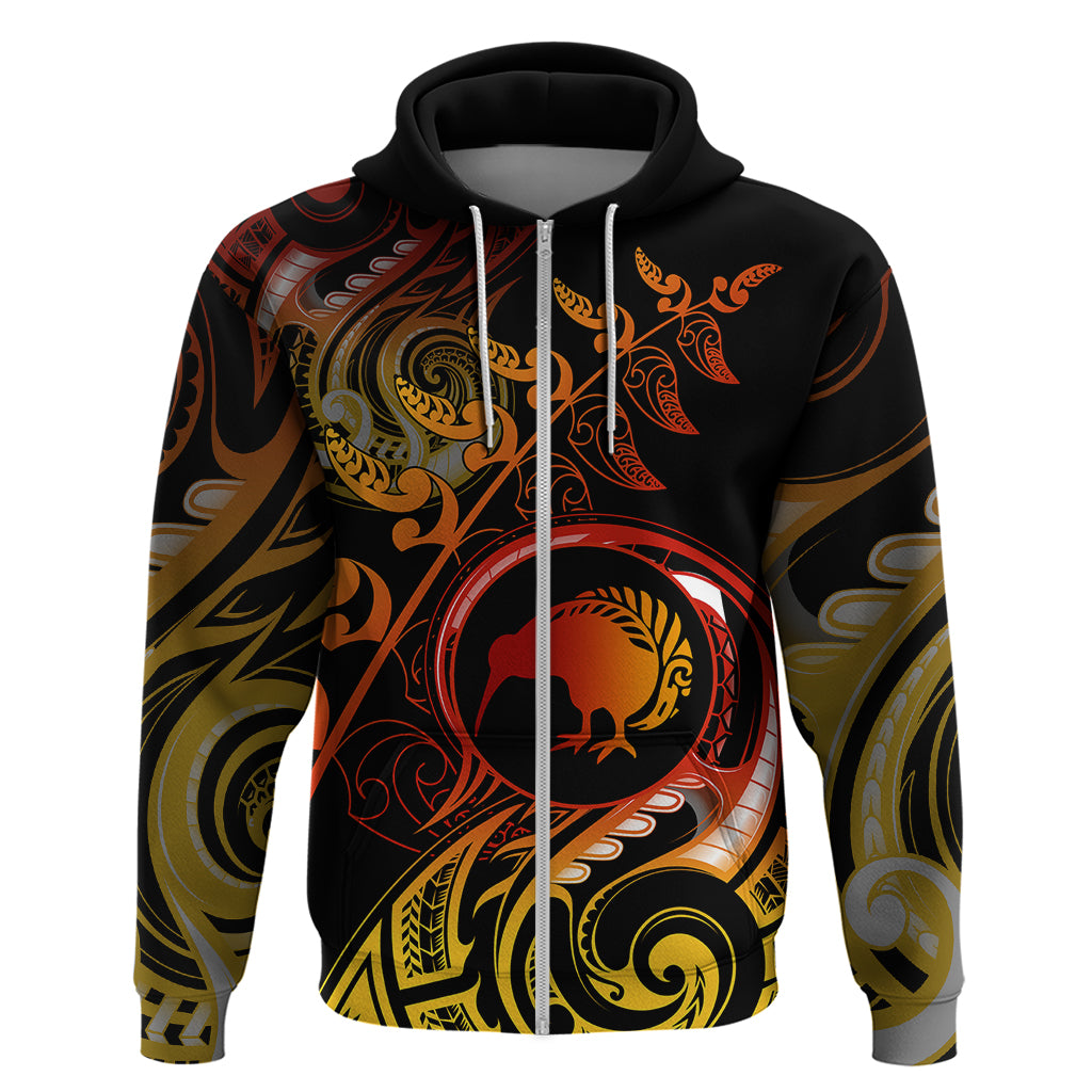 New Zealand Hoodie Aotearoa Kiwi Bird Maori Fern Tattoo Arty - Wonder Print Shop