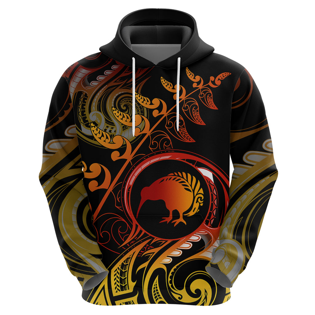 New Zealand Hoodie Aotearoa Kiwi Bird Maori Fern Tattoo Arty - Wonder Print Shop