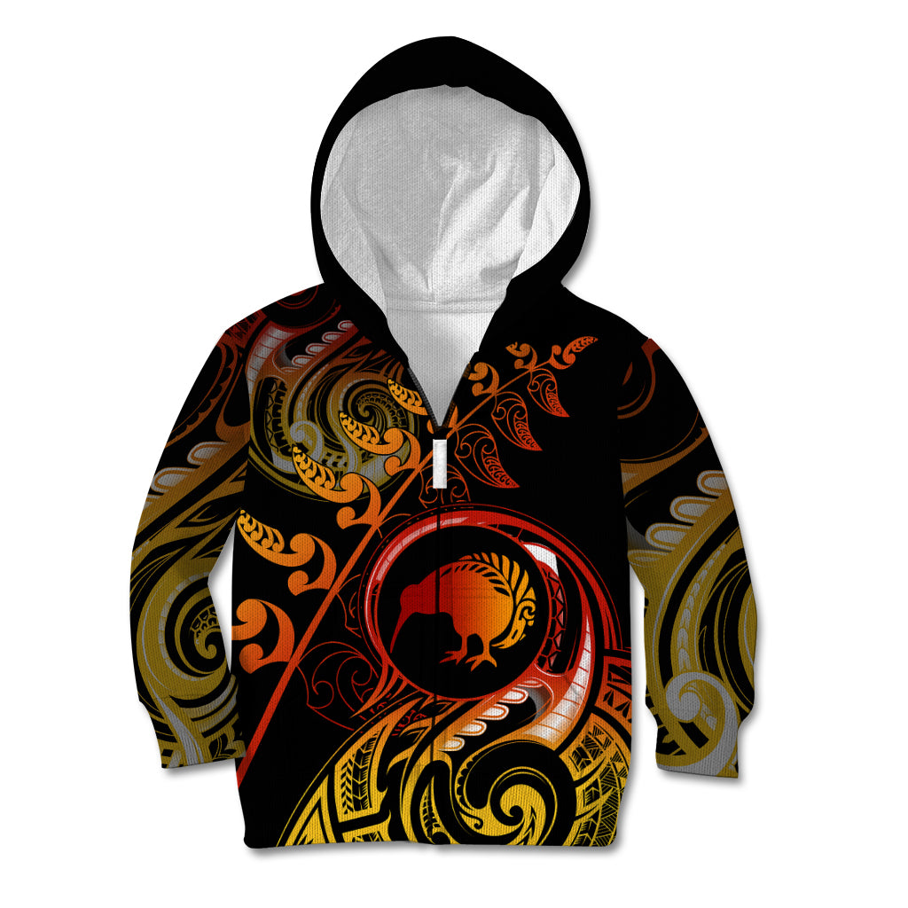New Zealand Kid Hoodie Aotearoa Kiwi Bird Maori Fern Tattoo Arty - Wonder Print Shop
