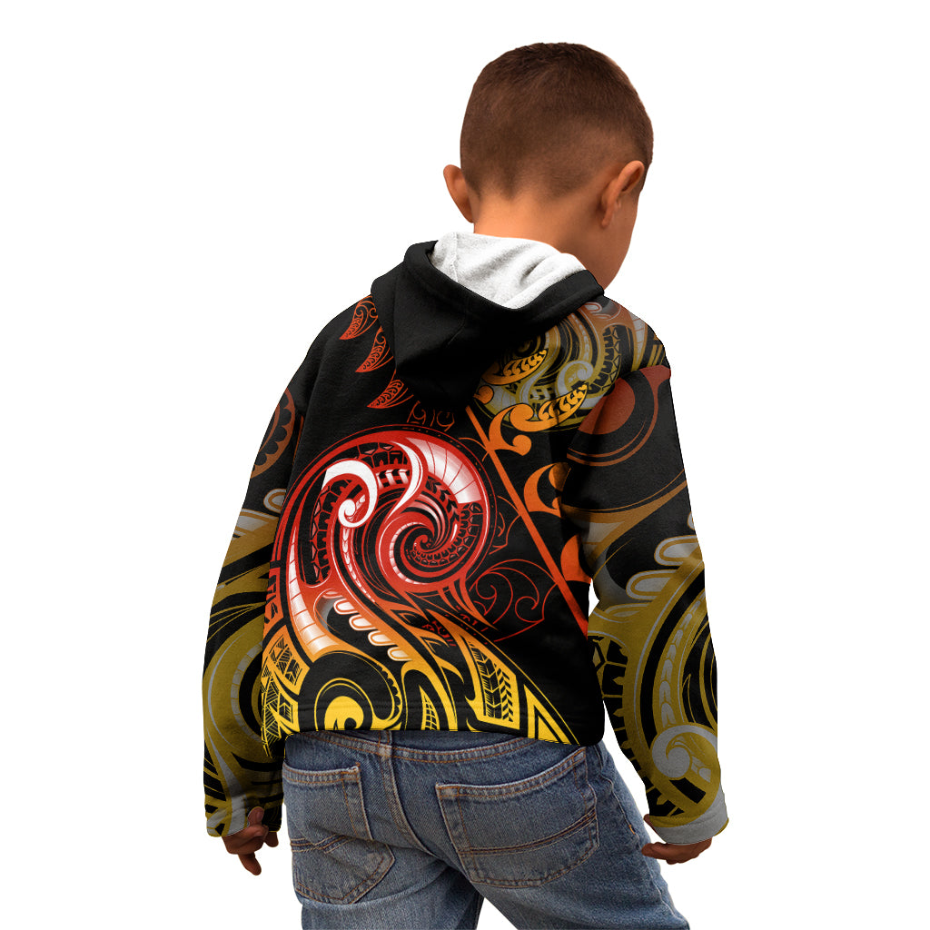 New Zealand Kid Hoodie Aotearoa Kiwi Bird Maori Fern Tattoo Arty - Wonder Print Shop