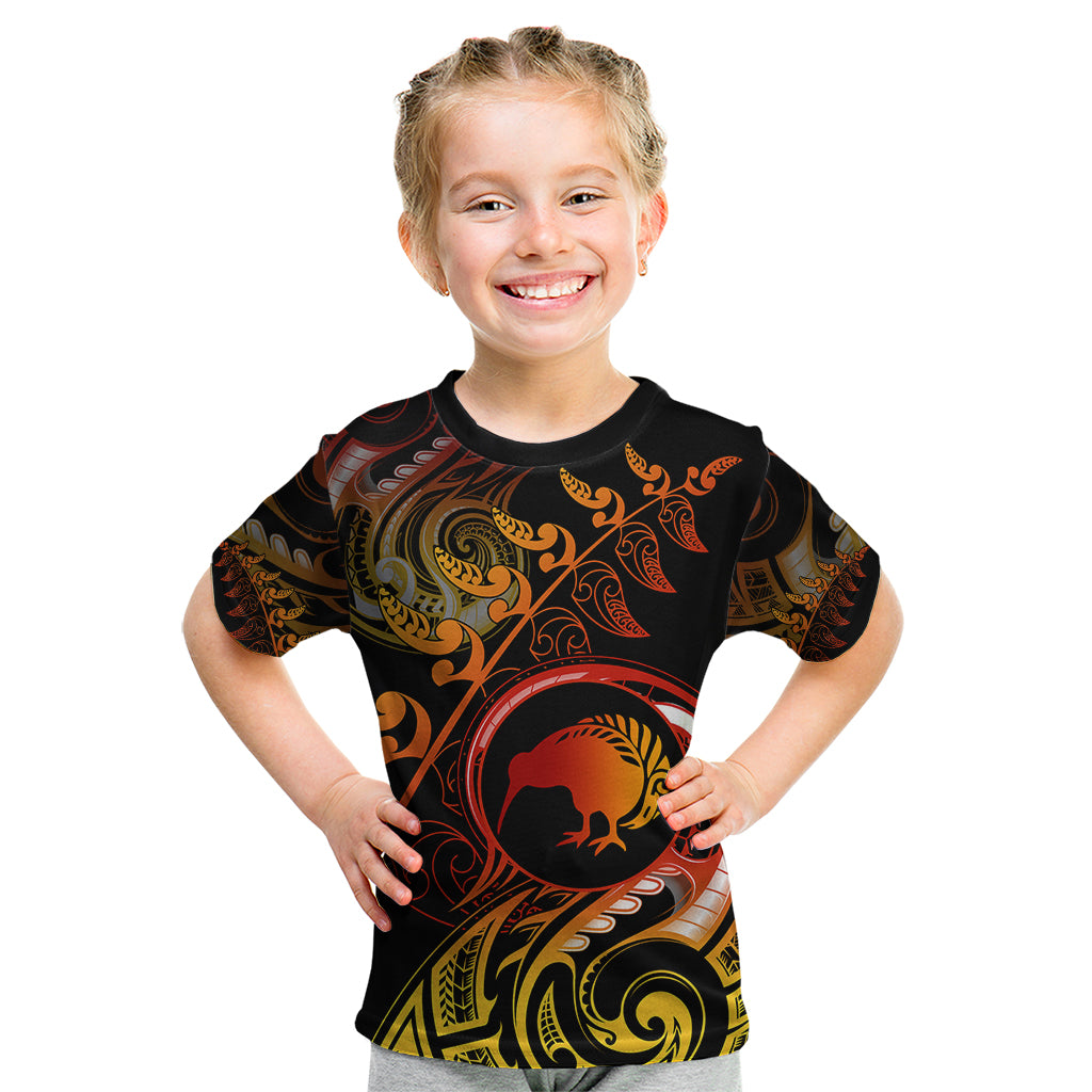 New Zealand Kid T Shirt Aotearoa Kiwi Bird Maori Fern Tattoo Arty - Wonder Print Shop