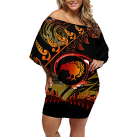 New Zealand Off Shoulder Short Dress Aotearoa Kiwi Bird Maori Fern Tattoo Arty - Wonder Print Shop
