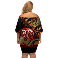 New Zealand Off Shoulder Short Dress Aotearoa Kiwi Bird Maori Fern Tattoo Arty - Wonder Print Shop