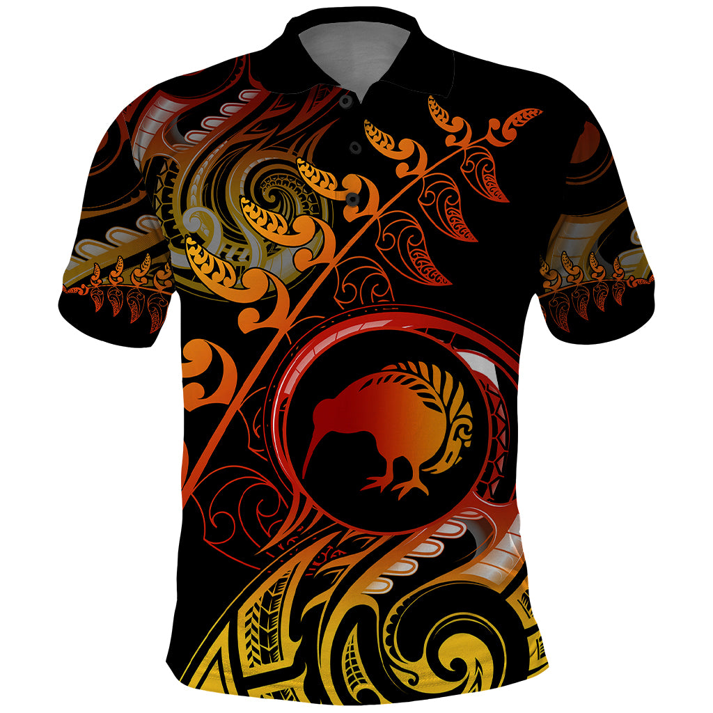 New Zealand Polo Shirt Aotearoa Kiwi Bird Maori Fern Tattoo Arty - Wonder Print Shop