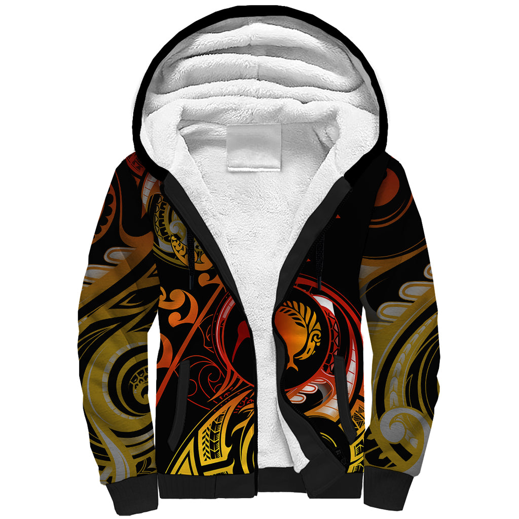New Zealand Sherpa Hoodie Aotearoa Kiwi Bird Maori Fern Tattoo Arty - Wonder Print Shop