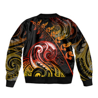 New Zealand Sleeve Zip Bomber Jacket Aotearoa Kiwi Bird Maori Fern Tattoo Arty - Wonder Print Shop