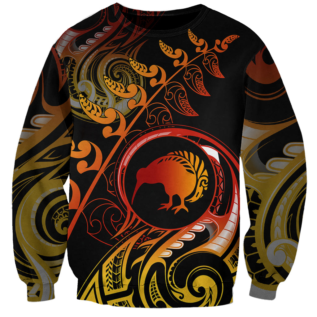 New Zealand Sweatshirt Aotearoa Kiwi Bird Maori Fern Tattoo Arty - Wonder Print Shop