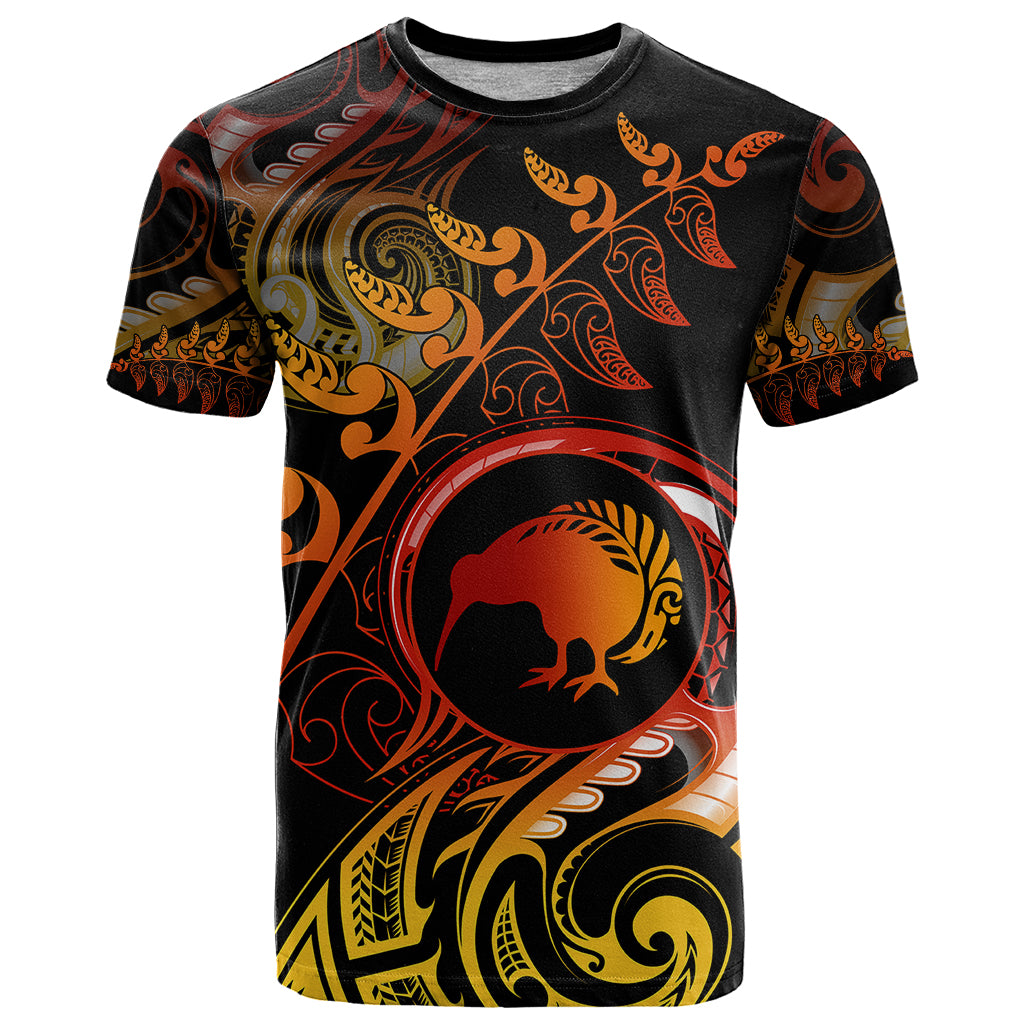 New Zealand T Shirt Aotearoa Kiwi Bird Maori Fern Tattoo Arty - Wonder Print Shop