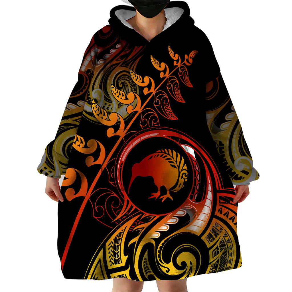New Zealand Wearable Blanket Hoodie Aotearoa Kiwi Bird Maori Fern Tattoo Arty - Wonder Print Shop