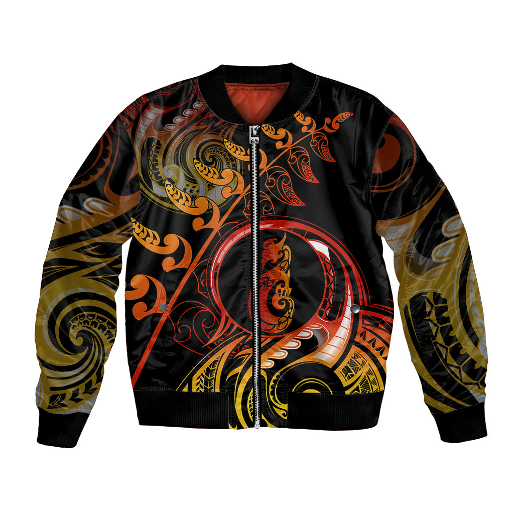 New Zealand Bomber Jacket Aotearoa Manaia Maori Fern Tattoo Arty LT9 - Wonder Print Shop
