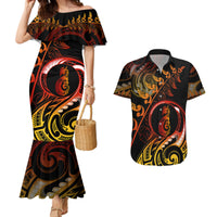 New Zealand Couples Matching Mermaid Dress and Hawaiian Shirt Aotearoa Manaia Maori Fern Tattoo Arty LT9 - Wonder Print Shop