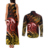 New Zealand Couples Matching Tank Maxi Dress and Long Sleeve Button Shirts Aotearoa Manaia Maori Fern Tattoo Arty LT9 - Wonder Print Shop