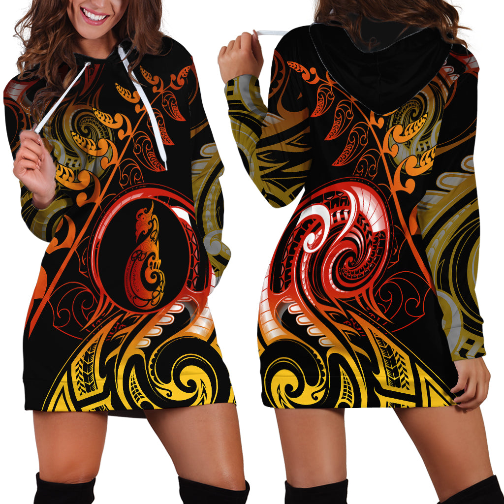 New Zealand Hoodie Dress Aotearoa Manaia Maori Fern Tattoo Arty - Wonder Print Shop