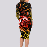 New Zealand Long Sleeve Bodycon Dress Aotearoa Manaia Maori Fern Tattoo Arty - Wonder Print Shop