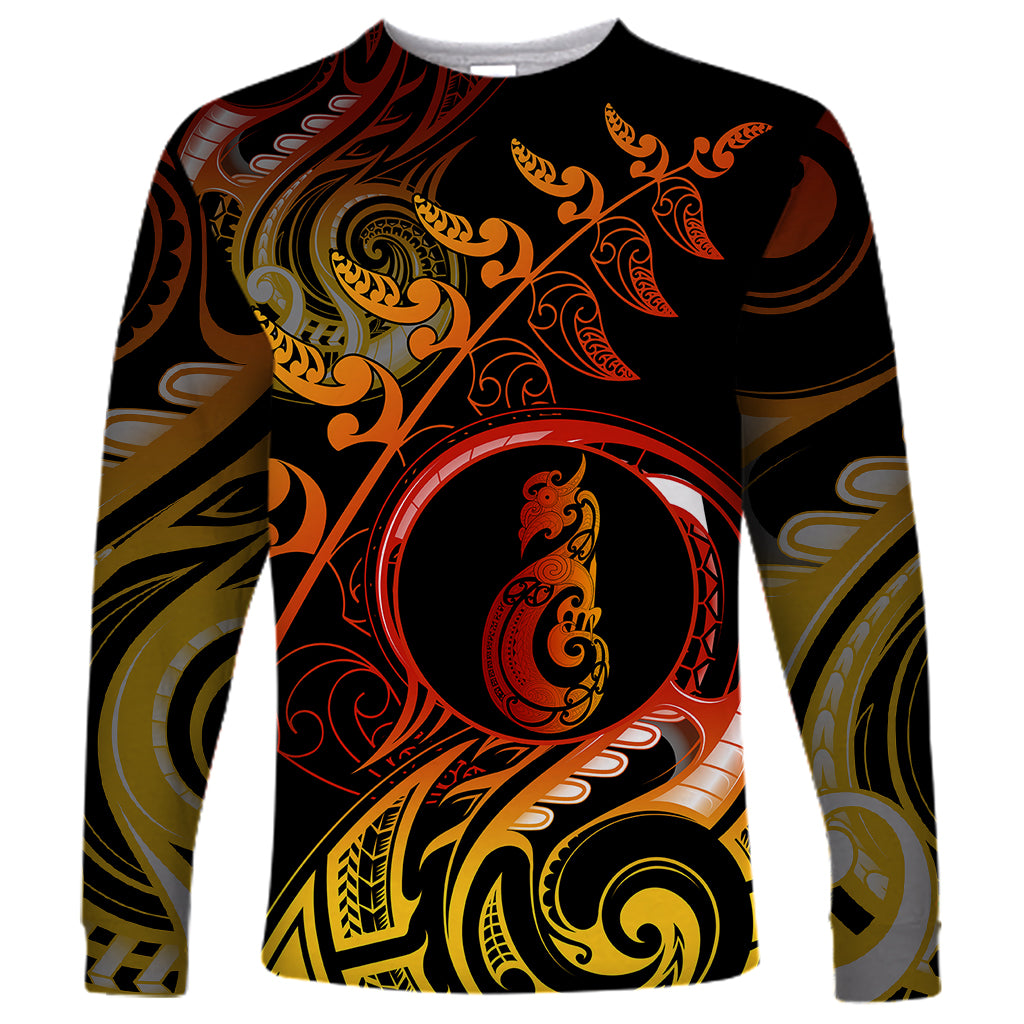 New Zealand Long Sleeve Shirt Aotearoa Manaia Maori Fern Tattoo Arty - Wonder Print Shop