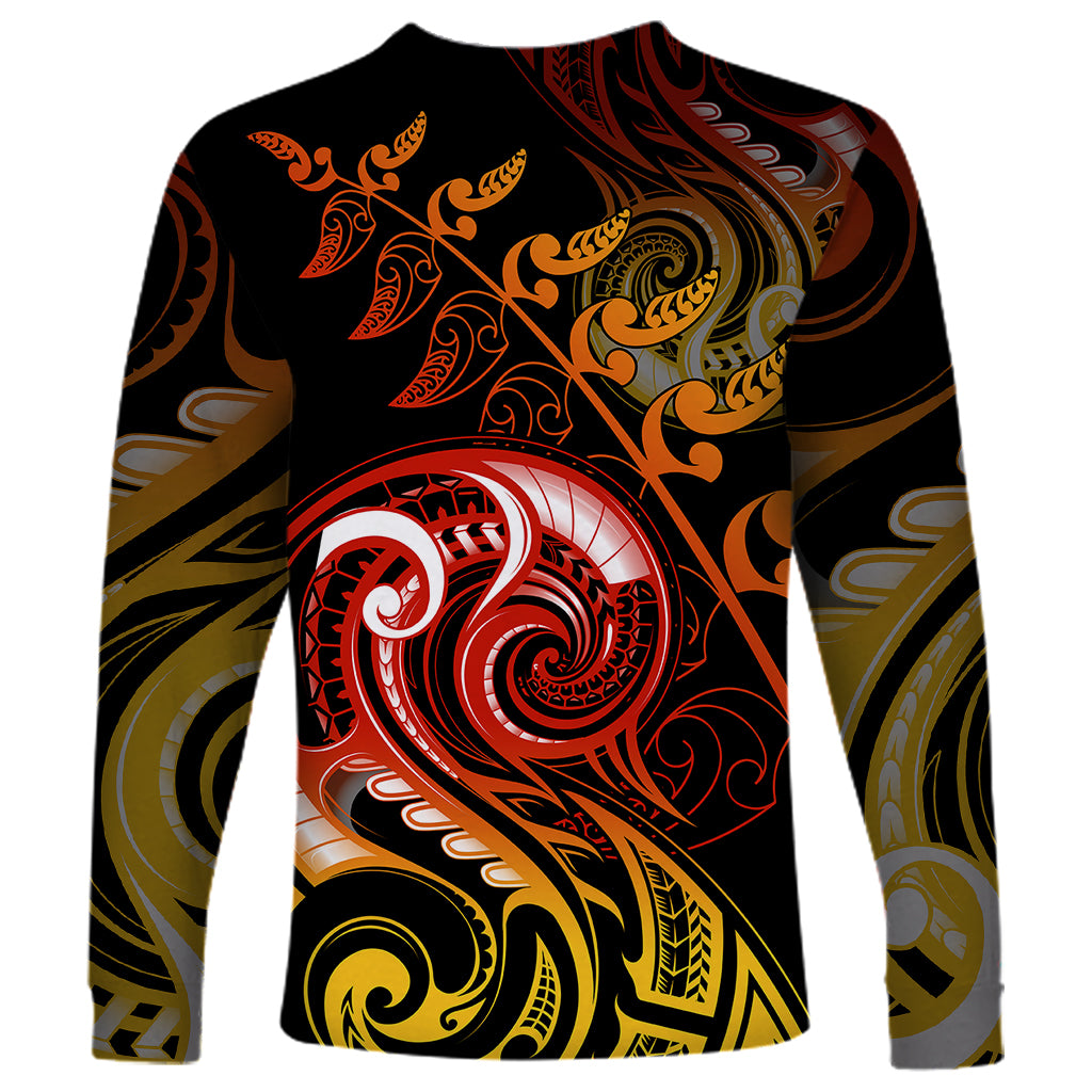 New Zealand Long Sleeve Shirt Aotearoa Manaia Maori Fern Tattoo Arty - Wonder Print Shop