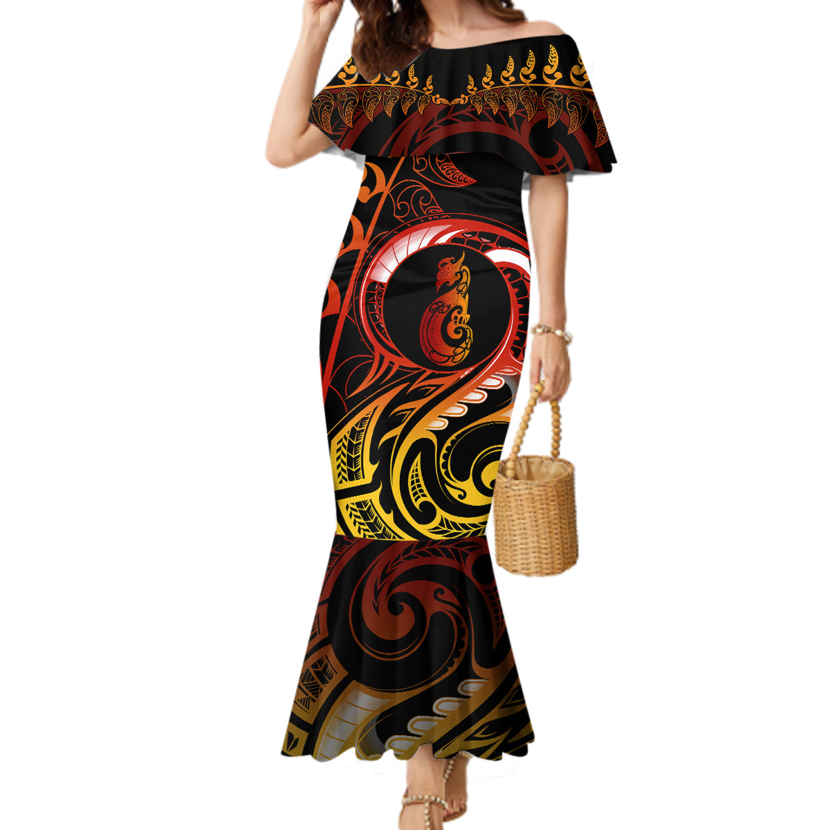 New Zealand Mermaid Dress Aotearoa Manaia Maori Fern Tattoo Arty - Wonder Print Shop