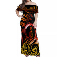 New Zealand Off Shoulder Maxi Dress Aotearoa Manaia Maori Fern Tattoo Arty - Wonder Print Shop