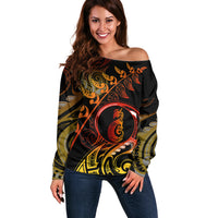 New Zealand Off Shoulder Sweater Aotearoa Manaia Maori Fern Tattoo Arty - Wonder Print Shop