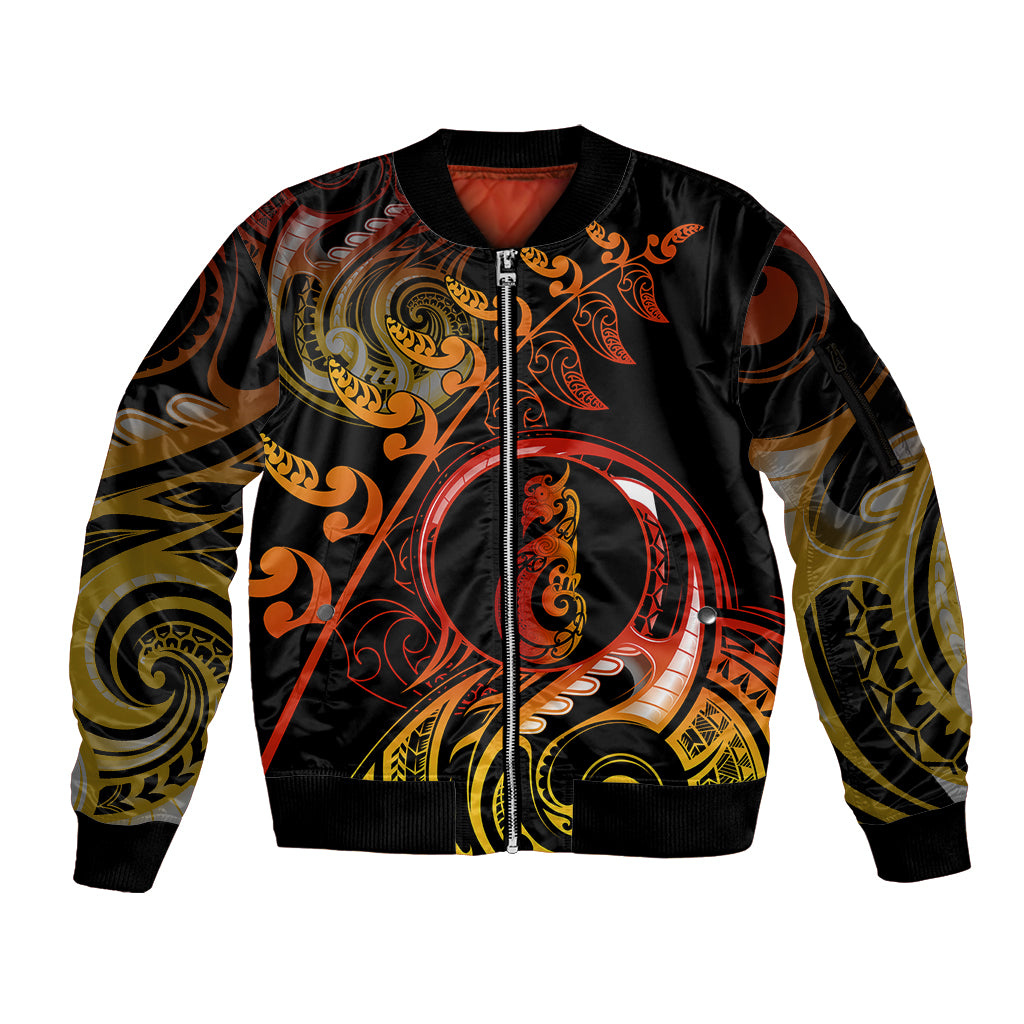 New Zealand Sleeve Zip Bomber Jacket Aotearoa Manaia Maori Fern Tattoo Arty - Wonder Print Shop