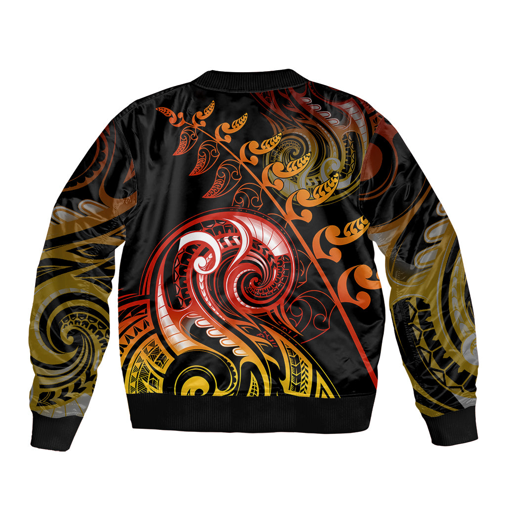 New Zealand Sleeve Zip Bomber Jacket Aotearoa Manaia Maori Fern Tattoo Arty - Wonder Print Shop