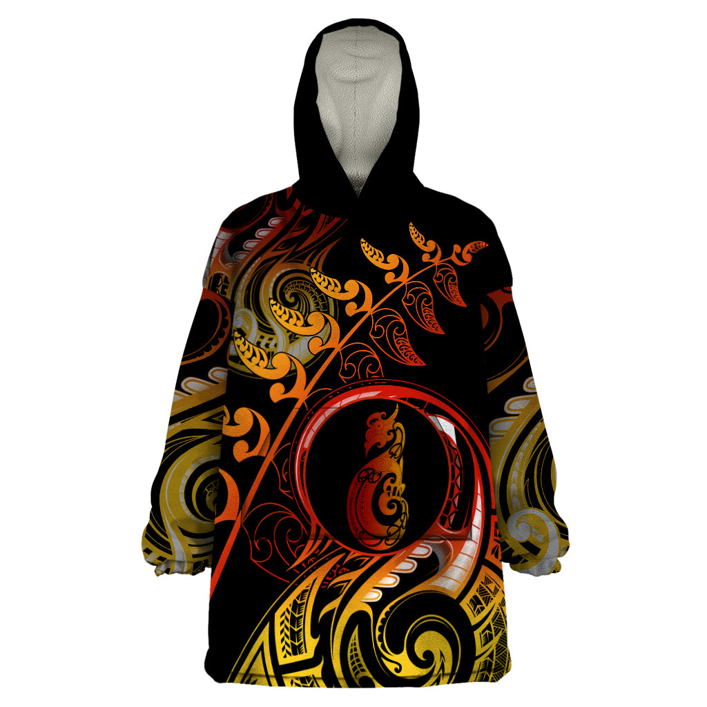 New Zealand Wearable Blanket Hoodie Aotearoa Manaia Maori Fern Tattoo Arty - Wonder Print Shop