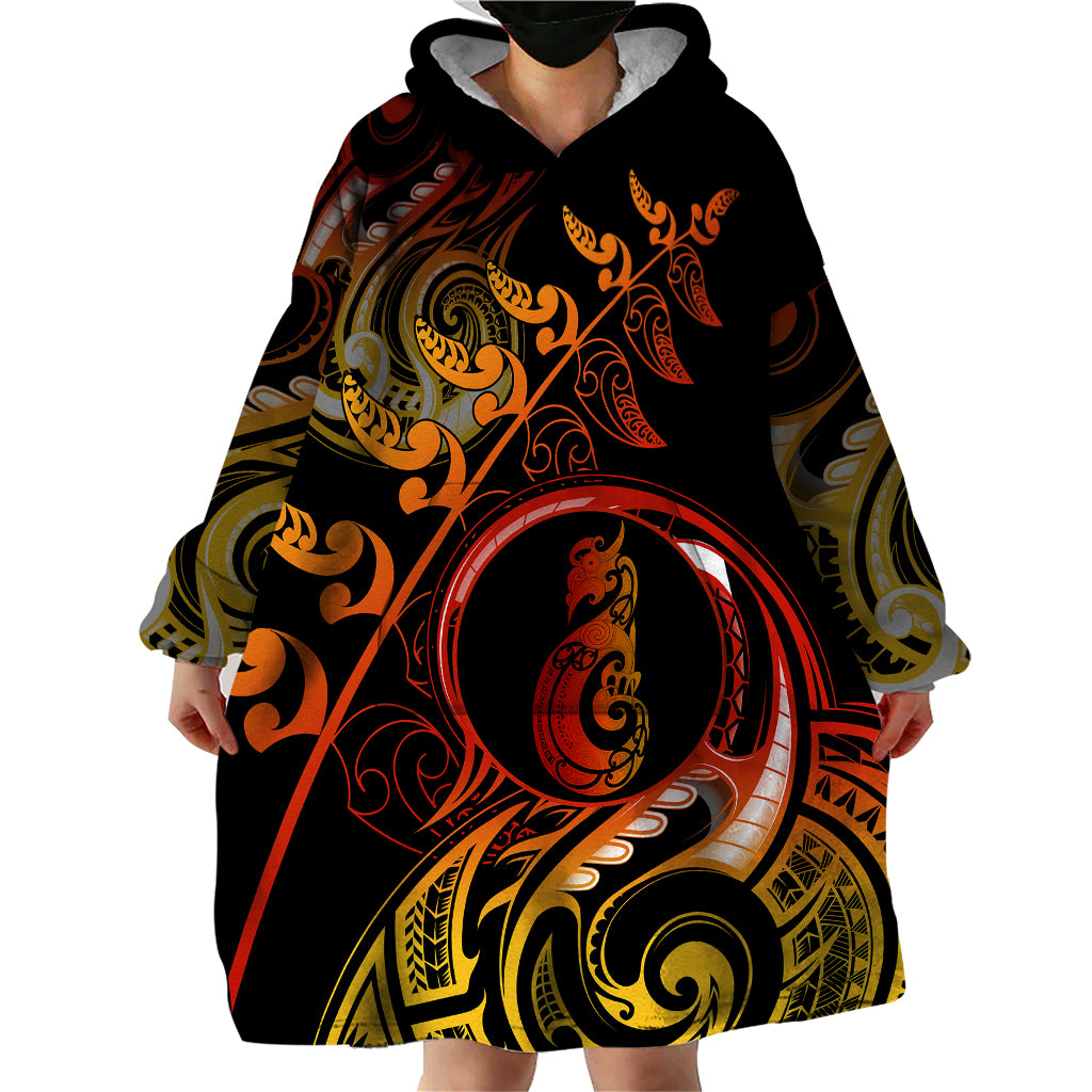 New Zealand Wearable Blanket Hoodie Aotearoa Manaia Maori Fern Tattoo Arty - Wonder Print Shop