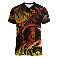 New Zealand Women V Neck T Shirt Aotearoa Manaia Maori Fern Tattoo Arty - Wonder Print Shop