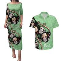 Mexican Sugar Skull Personalized Couples Matching Puletasi and Hawaiian Shirt Dia de Los Muertos Vibe LT9 - Wonder Print Shop
