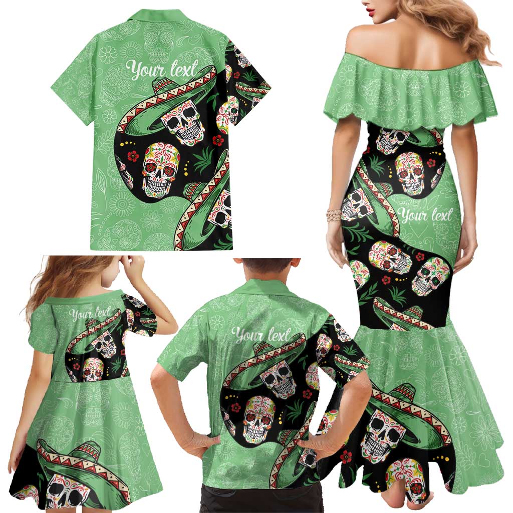 Mexican Sugar Skull Personalized Family Matching Mermaid Dress and Hawaiian Shirt Dia de Los Muertos Vibe LT9 - Wonder Print Shop