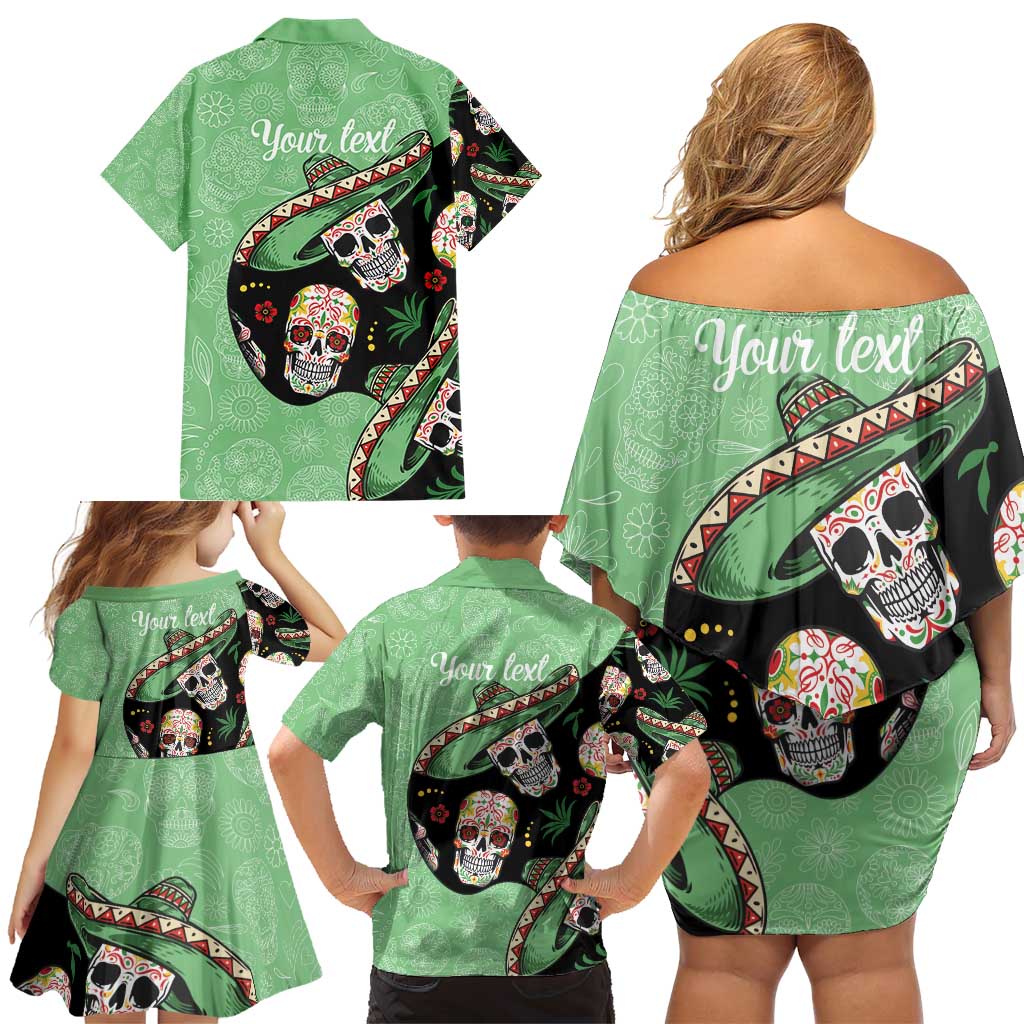Mexican Sugar Skull Personalized Family Matching Off Shoulder Short Dress and Hawaiian Shirt Dia de Los Muertos Vibe LT9 - Wonder Print Shop