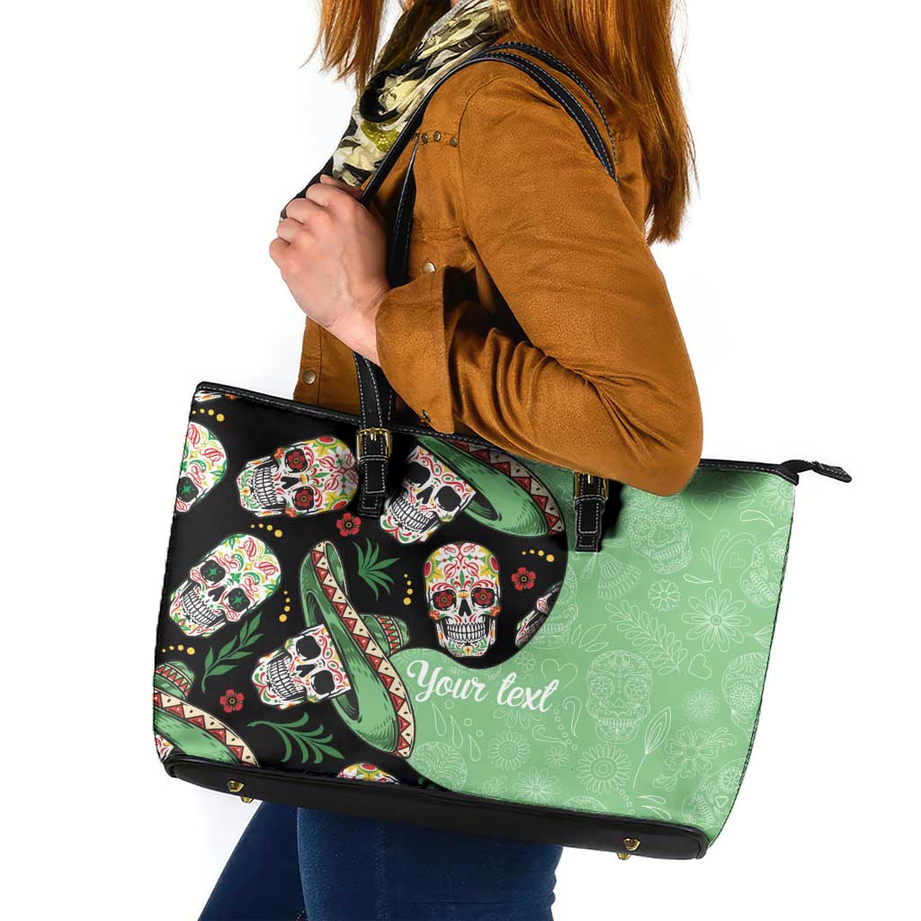Mexican Sugar Skull Personalized Leather Tote Bag Dia de Los Muertos Vibe - Wonder Print Shop