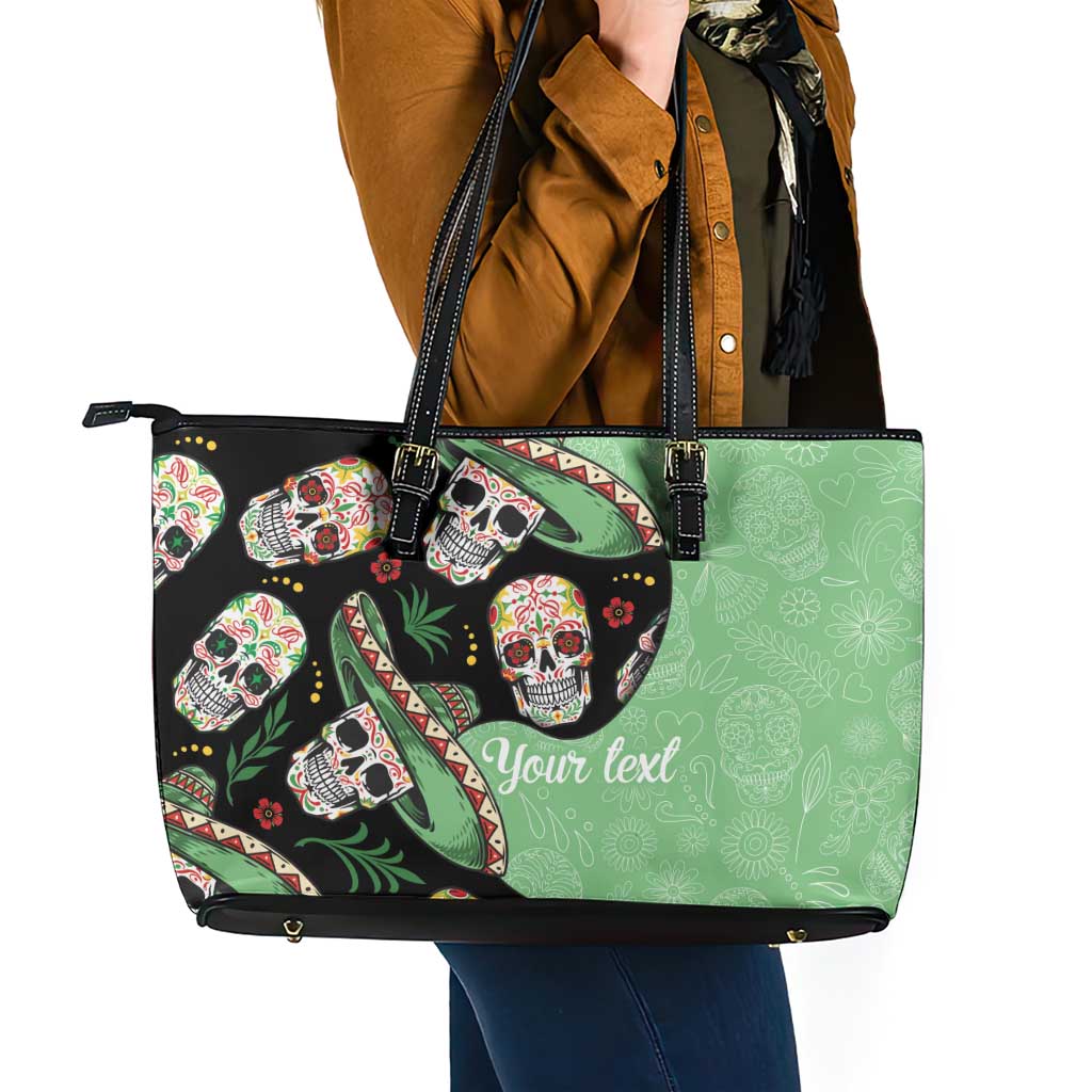 Mexican Sugar Skull Personalized Leather Tote Bag Dia de Los Muertos Vibe - Wonder Print Shop