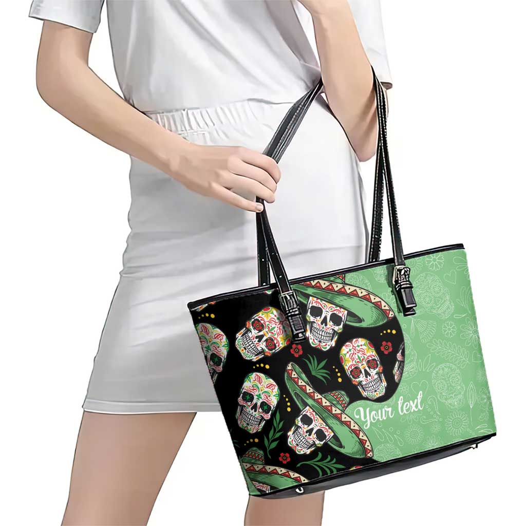 Mexican Sugar Skull Personalized Leather Tote Bag Dia de Los Muertos Vibe - Wonder Print Shop