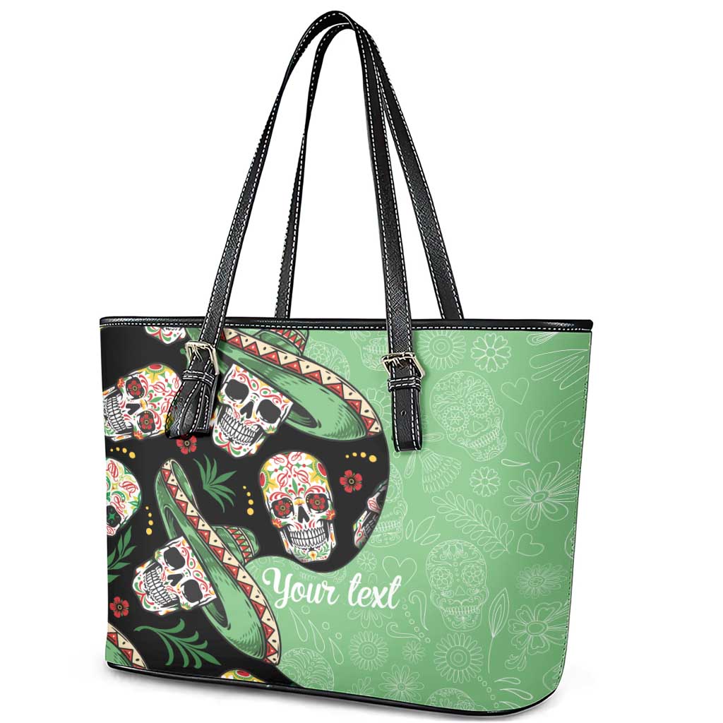 Mexican Sugar Skull Personalized Leather Tote Bag Dia de Los Muertos Vibe - Wonder Print Shop
