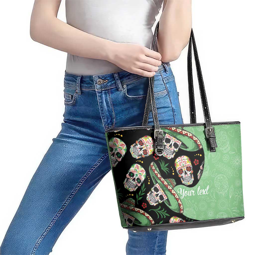 Mexican Sugar Skull Personalized Leather Tote Bag Dia de Los Muertos Vibe - Wonder Print Shop