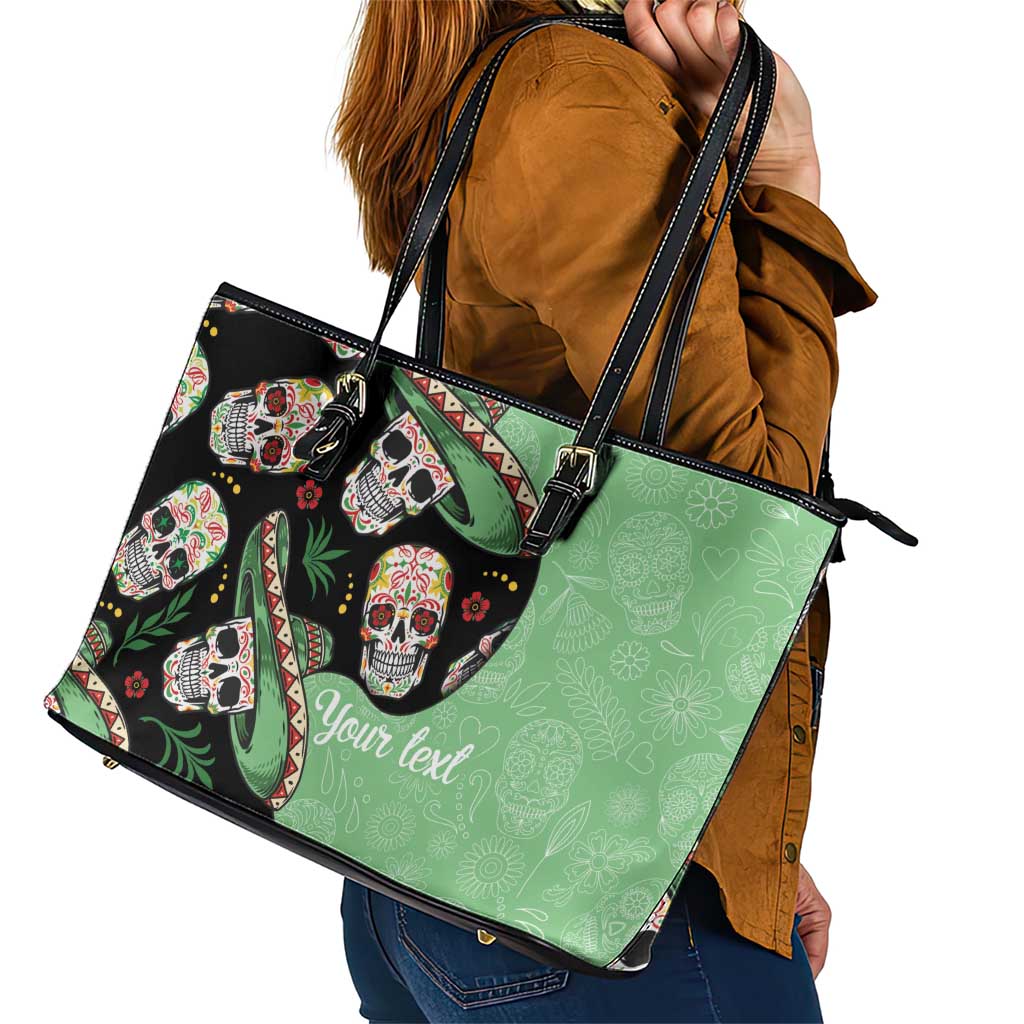 Mexican Sugar Skull Personalized Leather Tote Bag Dia de Los Muertos Vibe - Wonder Print Shop