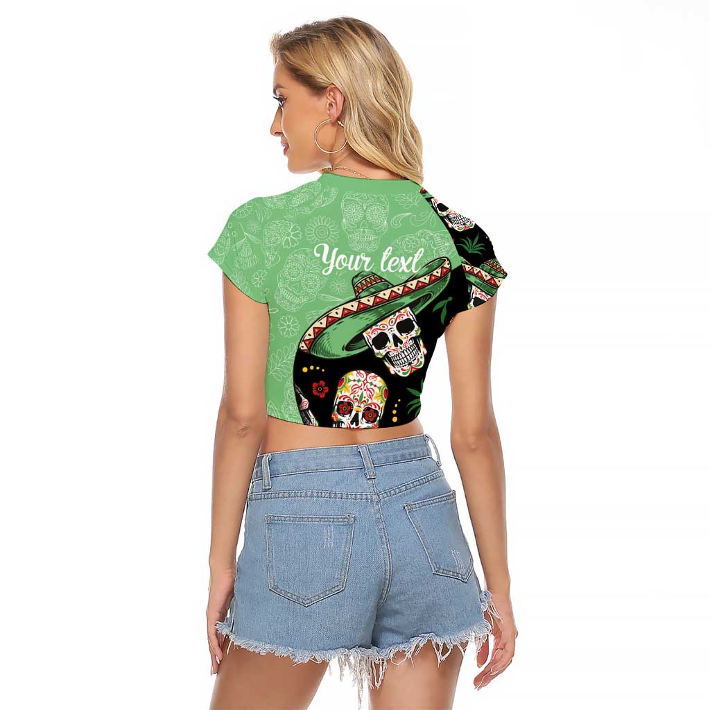 Mexican Sugar Skull Personalized Raglan Cropped T Shirt Dia de Los Muertos Vibe - Wonder Print Shop
