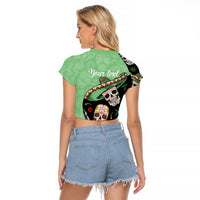 Mexican Sugar Skull Personalized Raglan Cropped T Shirt Dia de Los Muertos Vibe - Wonder Print Shop