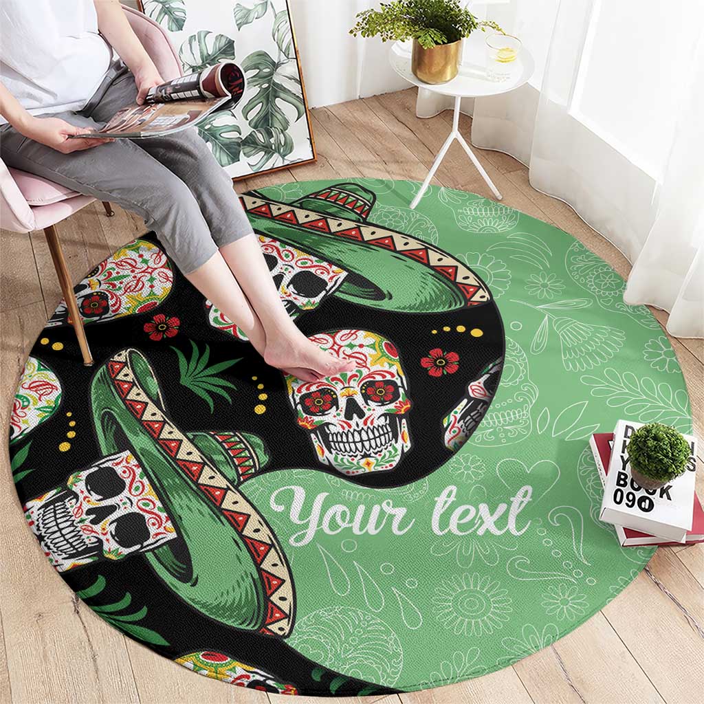 Mexican Sugar Skull Personalized Round Carpet Dia de Los Muertos Vibe