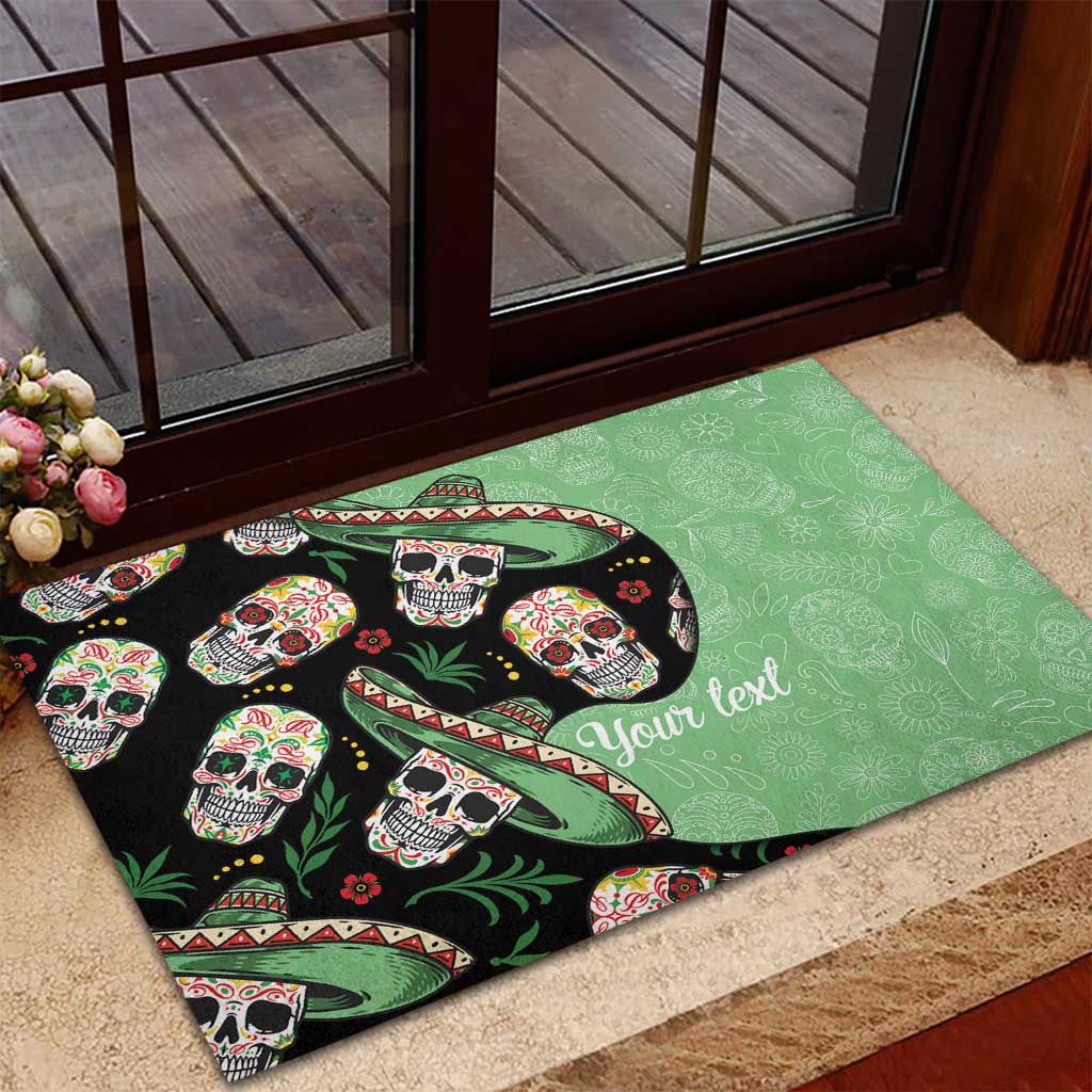 Mexican Sugar Skull Personalized Rubber Doormat Dia de Los Muertos Vibe - Wonder Print Shop