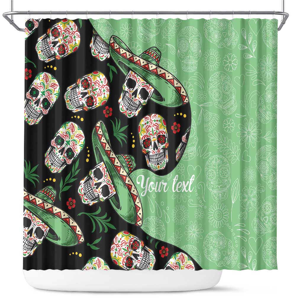 Mexican Sugar Skull Personalized Shower Curtain Dia de Los Muertos Vibe