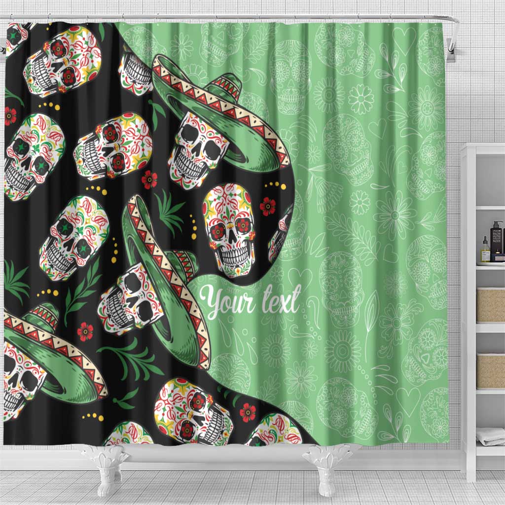 Mexican Sugar Skull Personalized Shower Curtain Dia de Los Muertos Vibe