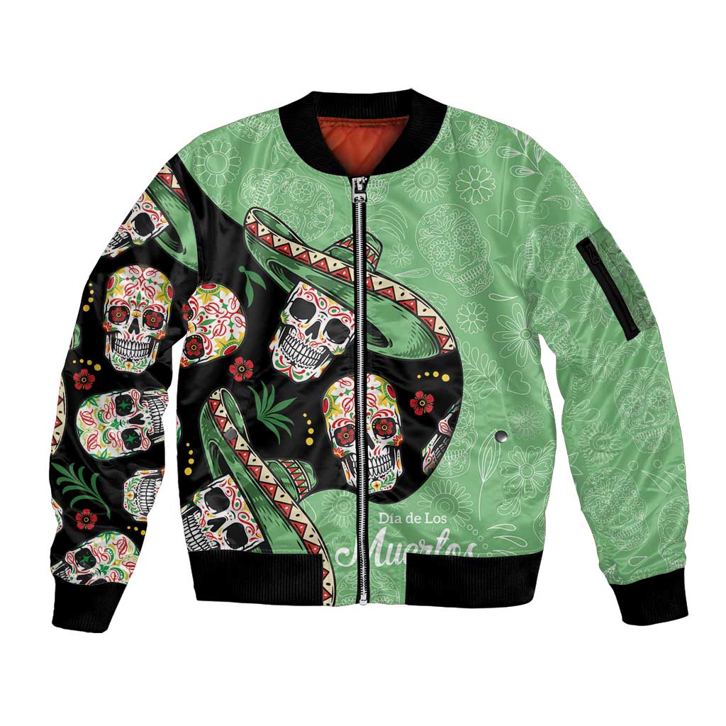 Mexican Sugar Skull Personalized Sleeve Zip Bomber Jacket Dia de Los Muertos Vibe - Wonder Print Shop