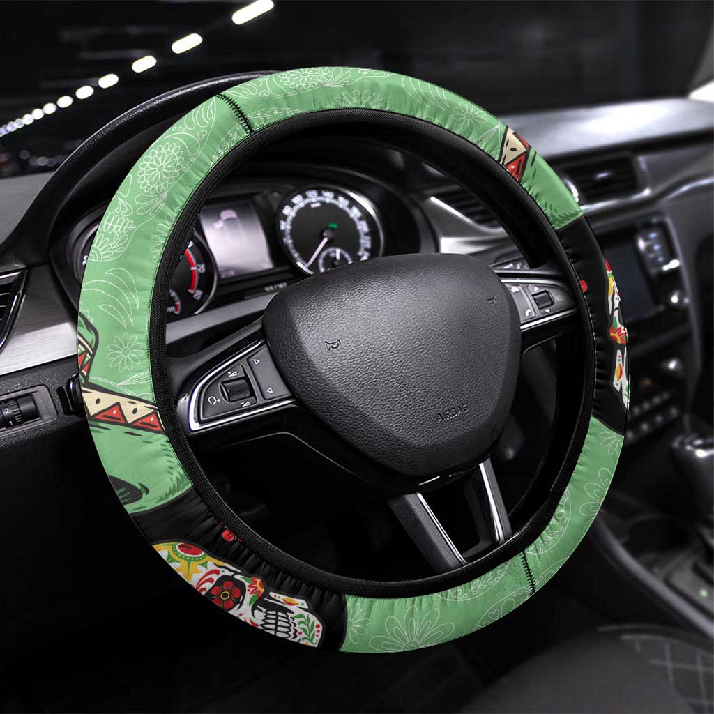 Mexican Sugar Skull Steering Wheel Cover Dia de Los Muertos Vibe - Wonder Print Shop