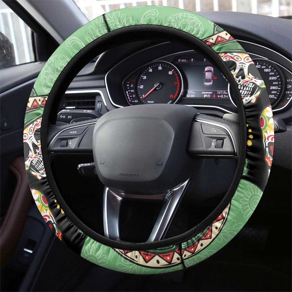 Mexican Sugar Skull Steering Wheel Cover Dia de Los Muertos Vibe - Wonder Print Shop