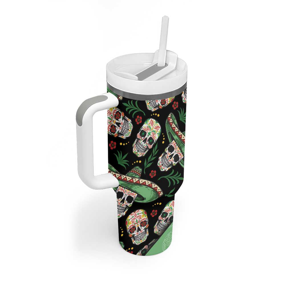 Mexican Sugar Skull Personalized Tumbler With Handle Dia de Los Muertos Vibe - Wonder Print Shop