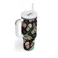 Mexican Sugar Skull Personalized Tumbler With Handle Dia de Los Muertos Vibe - Wonder Print Shop