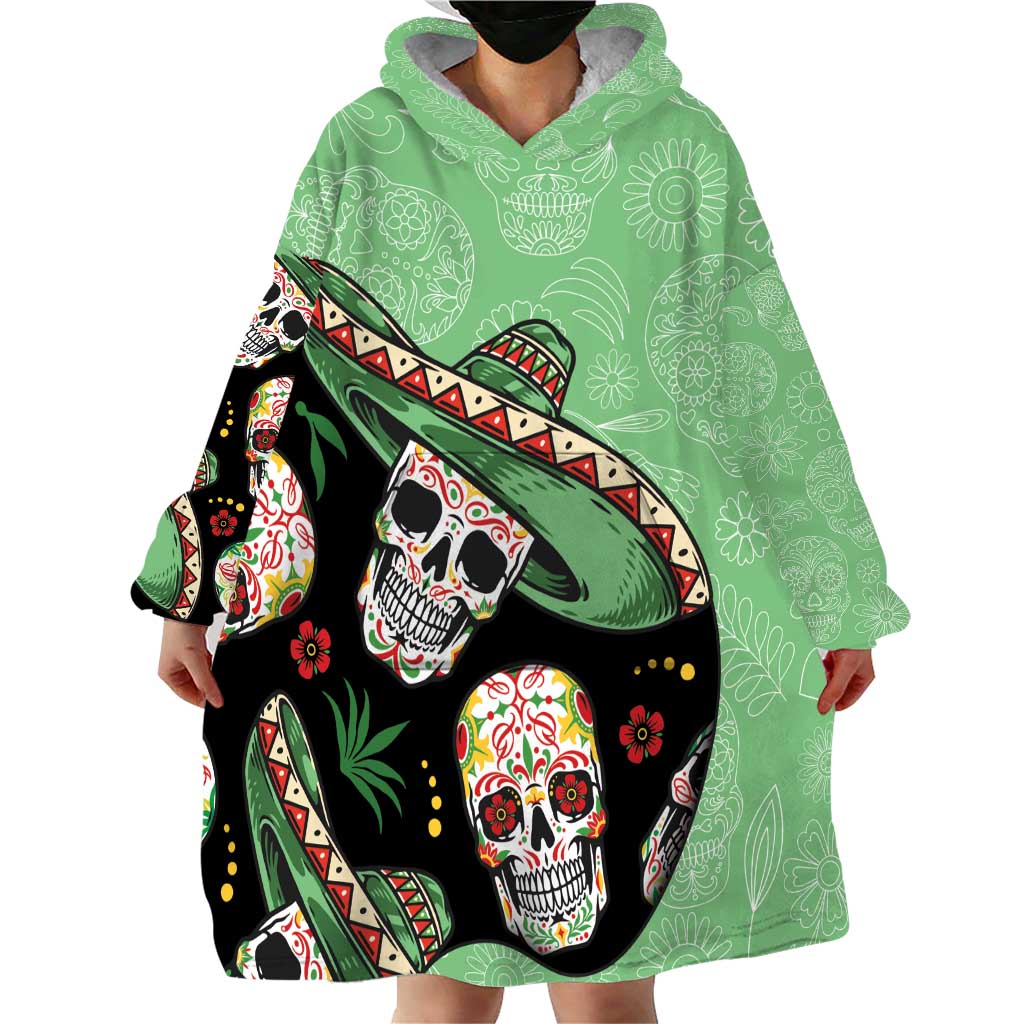 Mexican Sugar Skull Personalized Wearable Blanket Hoodie Dia de Los Muertos Vibe - Wonder Print Shop