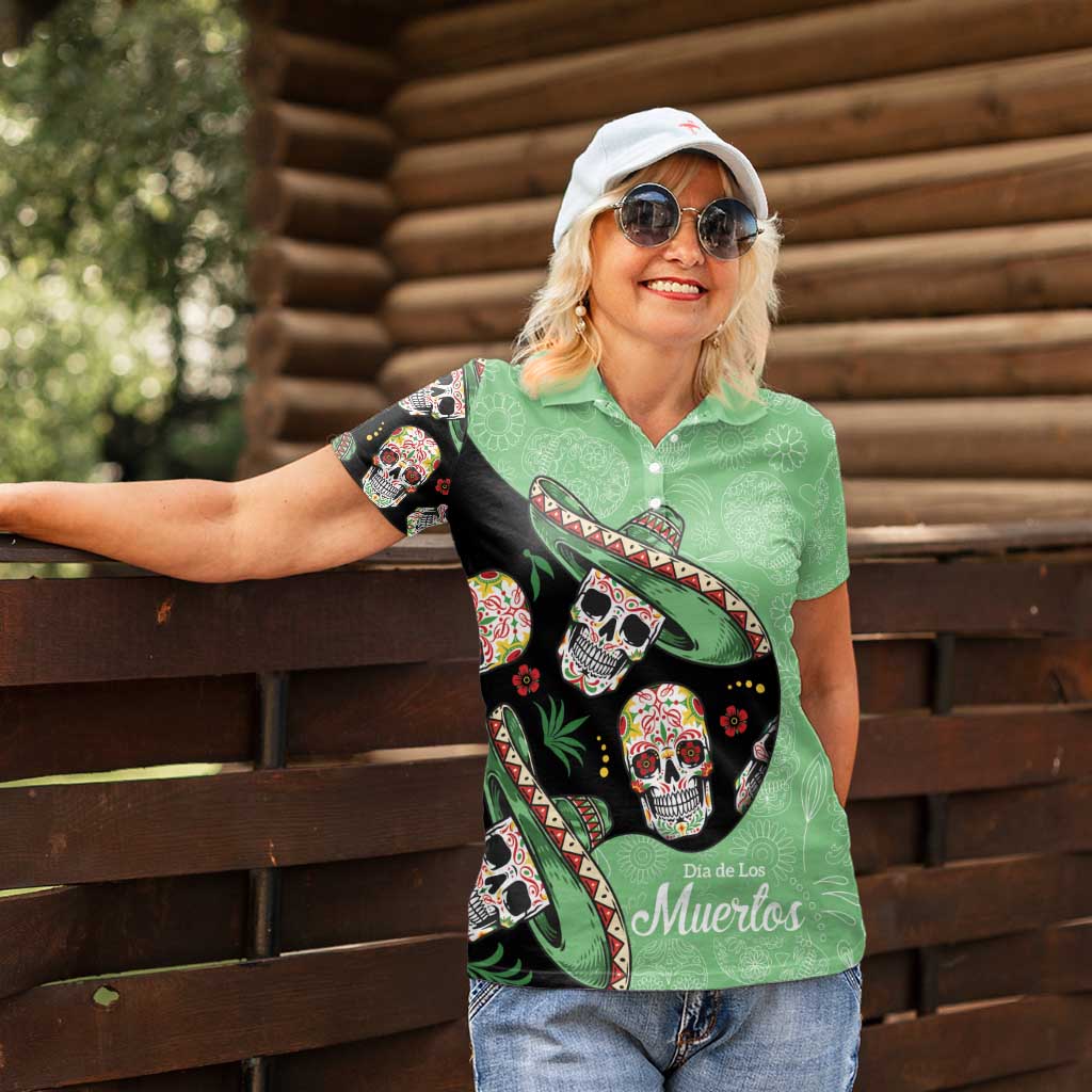 Mexican Sugar Skull Personalized Women Polo Shirt Dia de Los Muertos Vibe - Wonder Print Shop